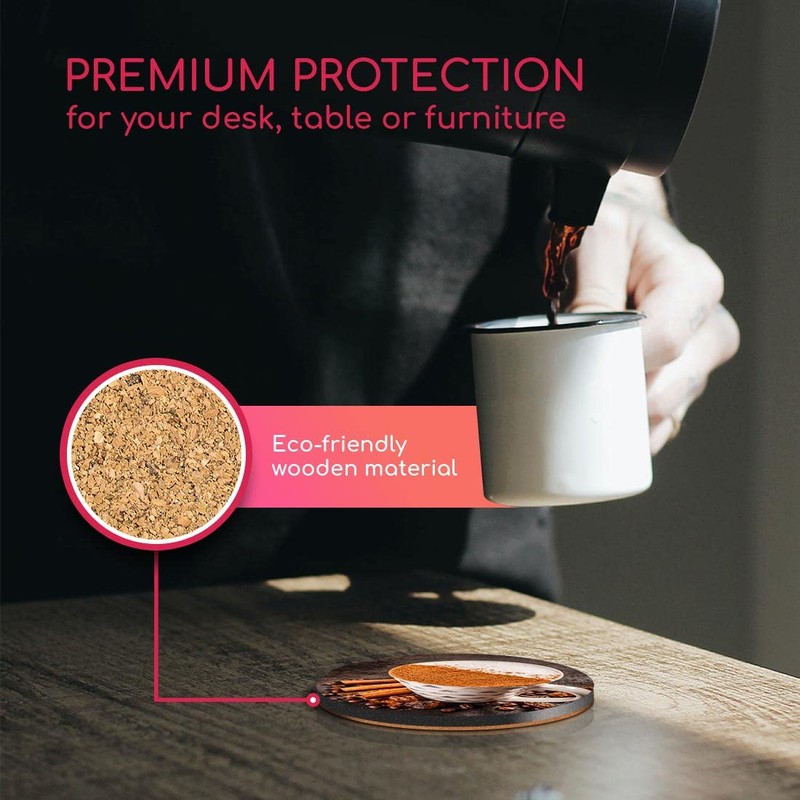 1 x Round Coaster - Cinnamon Spiced Latte Coffee Cafe