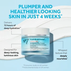 No7 HydraLuminous+ Hydrating Whipped Day Cream - Hyaluronic Acid Facial Moisturizer with 2% Vitamin B3 Niacinamide for Skin Barrier Repair & Visibly Healthy-Looking Skin (1.69 Fl Oz)