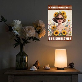 Letrero de pared de metal en un mundo lleno de rosas con girasol, decoración inspiradora de salud mental, impresión UV, arte de aluminio Kin para terapia, oficina, recámara, regalo motivacional para