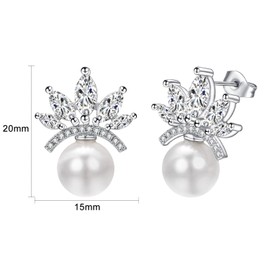 Airokiy Faux Pearl Cluster Earrings for Women Crown Rhinestone Tiny Stud Earrings Hypoallergenic Platinum Plated Wedding Earrings for Brides