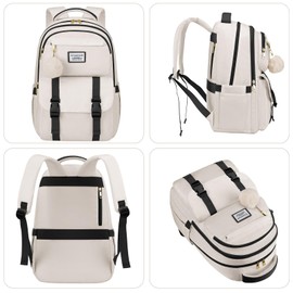 FIUAIE School Backpack Laptop Bookbag for Women: 15.6 Inch College Backpacks for Teen Students Daypack Girls Cute Bookbags Anti-Theft Middle High School Book Bag Stylish Travel Back Pack Black Beige