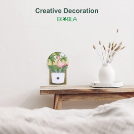 EKOBLA Flamingo Night Lights Plug into Wall Tropical Palm Tree Jungle Green Plant Night Lamp Home Auto Sensor LED Dusk to Dawn Light for Bedroom Bathroom Kitchen Corridor