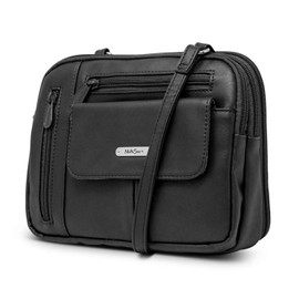 MultiSac Women's Zippy Triple Compartment Crossbody Bag Cross Body, Black (Vintage Nappa), One Size