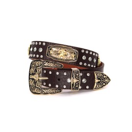 West Star Concho Genuine Leather Belt Mens Women Western Cowboy Leather Belt-Star Coffee Clear M