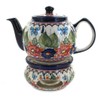 Blue Rose Polish Pottery Floral Butterfly Teapot with Warmer