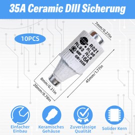 10er Pack Sicherungseinsätze, gG-Typ 16A 500VAC Spiral-Keramik-Sicherungen, Ceramic DIII Sicherung, Sicherungseinsätze für Kabel und Leitungsschutz