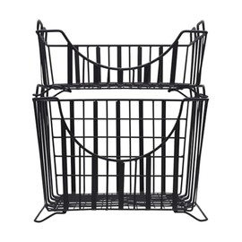 Gourmet Basics by Mikasa Band Stripe Stacking Kitchen Bathroom Office Storage Baskets, Set of 2