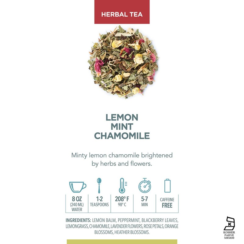 Teabloom Organic Lemon Mint Chamomile Pyramid Tea Presentation Box, 12
