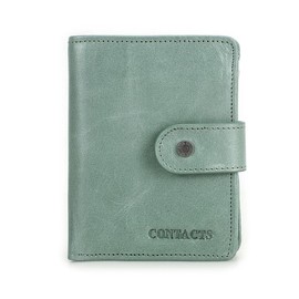 Contacts Leather Wallet for Women Small Bifold Zipper Coin Purse Multiple Compartments 12 Slot Card Holder with RFID Blocking (Greenish Grey), Greenish Grey, Minimalism