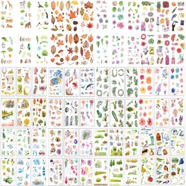 72 Sheets Scrapbooking Stickers Leaves Flowers Animals Sticker Sheets Stickers for Scrapbooking Photo Album Calendar Bullet Journal Diary Notebook DIY Decoration Sticker Book Sticker Album