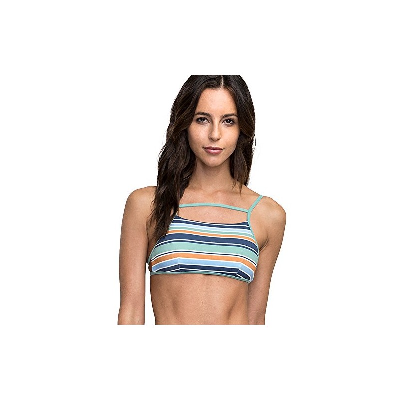 RVCA Women's Stripe Type Bralette Bikini Top, Sky Blue, Large