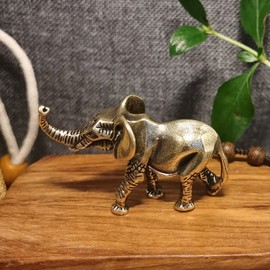 Opexicos 2Pcs Antique Bronze Miniatures Elephant Figurines Tea Pet Table Ornament Decorations Solid Copper Animal Crafts Home Decor Living Room