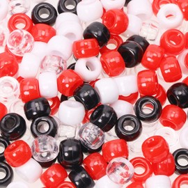 Pony Beads Penta Angel 200Pcs Assorted Color Plastic Small Loose Spacer Beads for Women Hair Braid and Necklace Bracelet Jewelry Crafts Making (Red, White, Black, Clear)