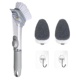1 Piece Dish Brush With Soap Dispenser, 2 Sponges And 2 Hooks, Washing Brush, Dish Brush, Dish Brush, Kitchen Brush, Can Be Used For Kitchen, Pot, Bowl, Sink Cleaning And Scrubbing