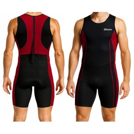 Wixen Men’s Triathlon Suit – Padded One-Piece Sleeveless Trisuit with Rear Zipper for Running, Swimming, Cycling – Red-XL