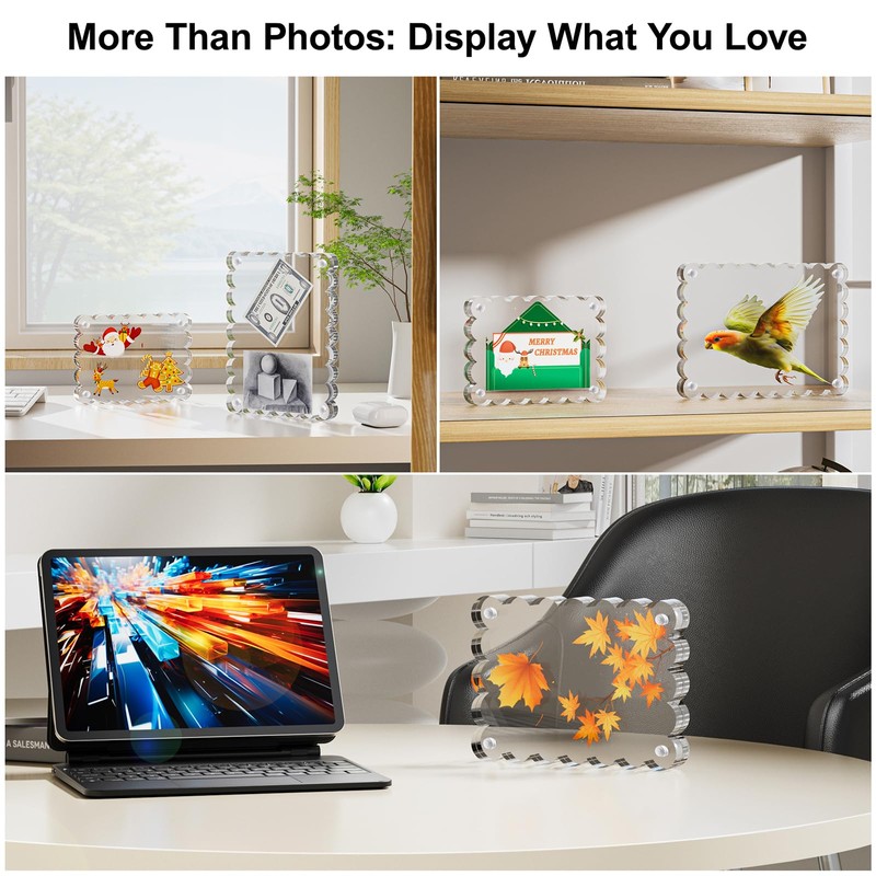 HELPLEX Acrylic Picture Frames 3x3, 3 Pack Clear Magnetic Lucite