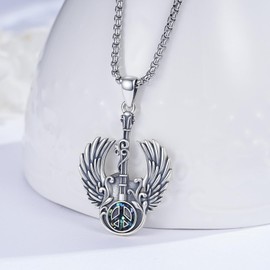 YueYuan Guitar Necklace 925 Sterling Silver Abalone Shell Music Necklace Peace Sign Pendant Music Dream Jewelry Gifts for Women Men Music Lovers