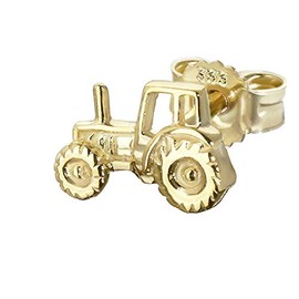 NKlaus Single Tractor Tractor 585, 333 Yellow Gold or 925 Sterling Silver Stud Earrings 8 x 5 mm Men's Gold Earring, Yellow Gold