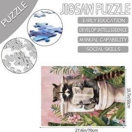 Tucocoo 1000 Pieces Jigsaw Puzzles for Adults Cute Raccoon Newspaper Puzzle Funny Animals on Toilet Bathroom Puzzles for Challenging Family Activity Game Colorful DIY Crafts Puzzle Wall Decor Gifts