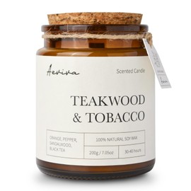 Aeviva Aeviva Scented Candle, 7.05 oz Teakwood Tobacco Aromatherapy Candle, Natural Soy Wax with Wooden Wick, Candles for Home Scented, Stress Relief Amber Jar Candle Gifts