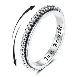 SOLOLIKE Anxiety Ring for Women: Sterling Silver Fidget Jewelry Spinner Band Rings for Girls Stackable Spinning Rings Anti Stress Relieving Jewelry Gifts, 5, Silver, No Gemstone