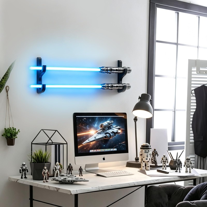 KOYILTD Lightsaber Wall Mount Black Wooden Sword Holder with Display