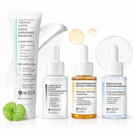 WEUD Skin Care Coreano 4 En 1 Kit, con 1 Crema Hidratante Niacinamida + 1 Serum Centella Asiatica + 1 Suero Arbutina + 1 Suero Péptidos Propóleo, Crema y Serum Coreano para Todo Tipo de Piel