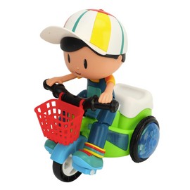 VGEBY Baby Electric Tricycle Toy, Interactive Toy with Music Light Rotating Stunt Cool Sound Rotating Light Universal Wheels Cartoon Stunt Vehicle Toy for Boys and Girls