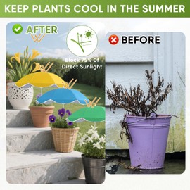 3Pack Plant Umbrellas for Outdoor, 24inch Plant Shades for Outdoor with Durable 39.5'' High M-Shaped Plug for Stronger Wind Resistanc Flower, Potted, Garden Beds