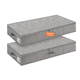 punemi Low Profile Under Bed Storage, 5 inches High Underbed Storage Containers With Sturdy Sidewalls & Bottom, Slim Under Couch Sofa Storage, Shallow Under Bed Organizer Clothes Storage Bins, 2Pack