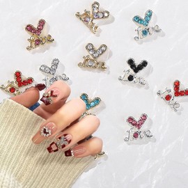 12Pcs 3D Gold Heart Nail Art Charms for Nails Valentine's Day Rhinestone Decals Love Crystal Nail Art Design Stick on Fake Nails Diamond Alloy Nail Gems for Women Girls Valentine's Day