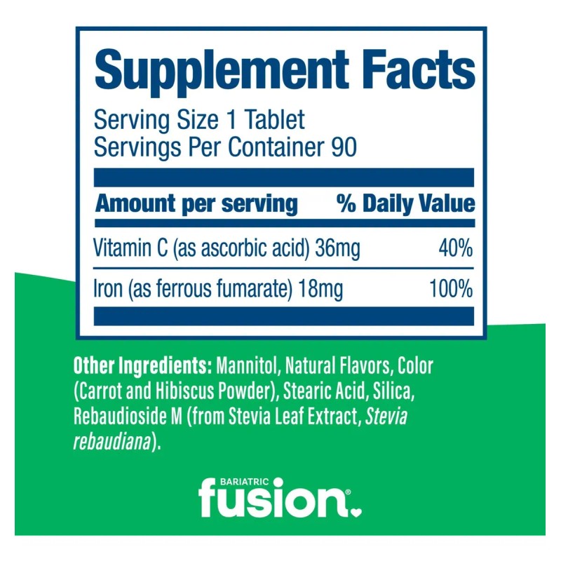 Bariatric Fusion Hierro 18mg Vitamina C 36mg 90 Tabletas Sabor