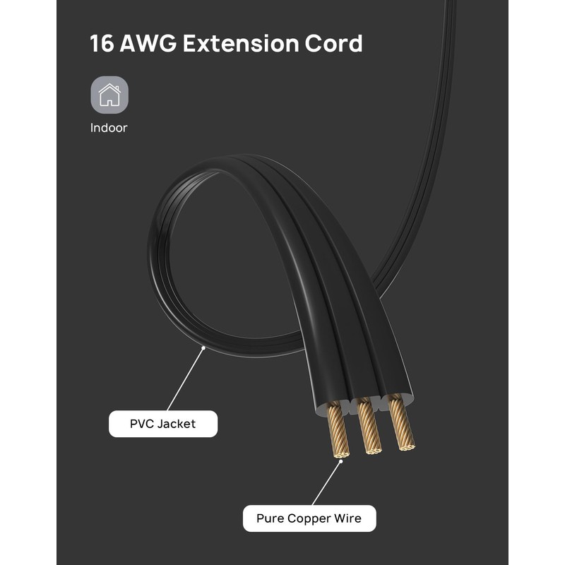 TROND Cable de extensión Plano Corto 0,5m, regleta de Enchufe
