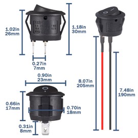 VEXUNGA 12V Switch Round 5Pcs Toggle Switch and 5Pcs Rocker Switches with Pre-soldered Wires 10A 125V 6A 250V 2 Pin 2 Position ON OFF Black for Car Boat Caravan (10Pcs)