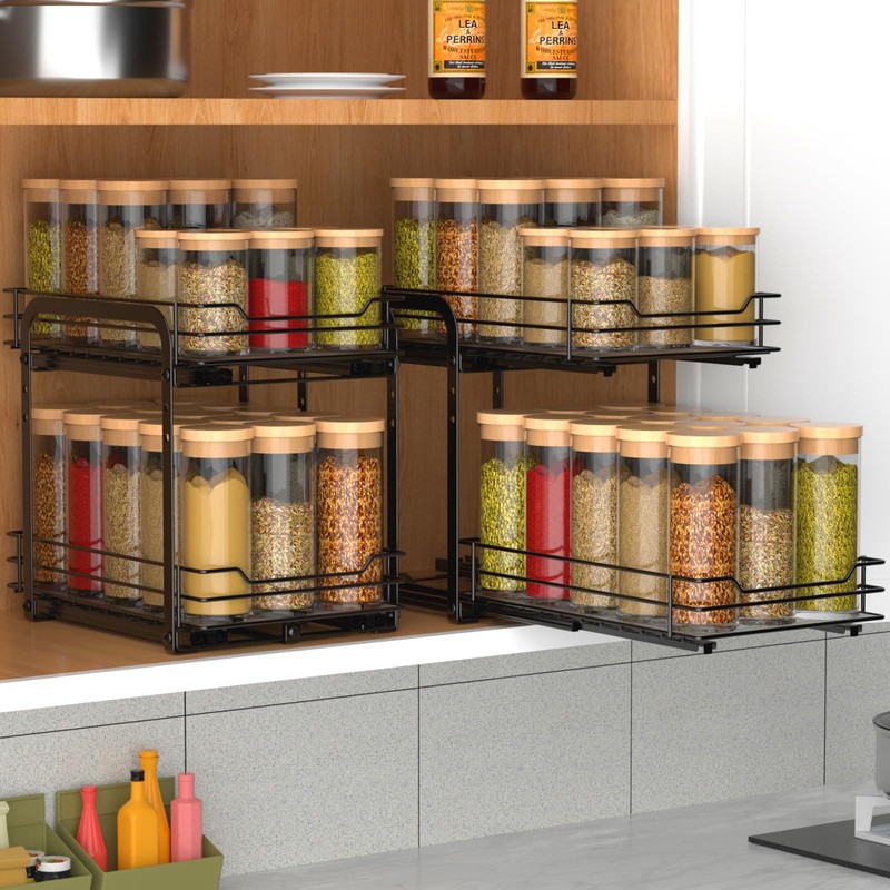 BOIVSHI 2-Tier Spice Rack, Pull Out Spice Racks Organizer for