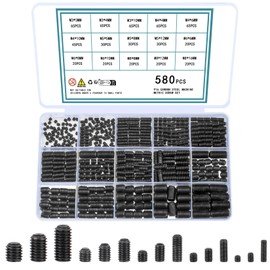 QOOSIKICC 580pcs Set Screws, M3 M4 M5 M6 M8 Set Screw Assortment Kit Internal Hex Drive Screws, Allen Head Socket Hex Grub Screw Set, Black Set Screw Set for Door Handles, Faucet, Light Fixture
