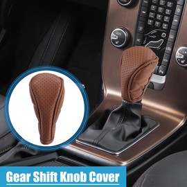 A ABSOPRO Car Shift Knob Cover Universal Vehicle Interior Shift Gear Cover Trim Accessories Zipper Style Decorative Faux Leather Brown