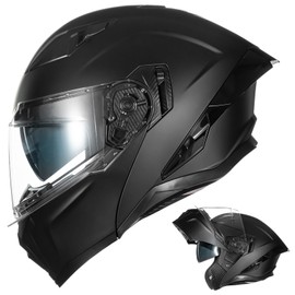 AUBOA Modular Motorcycle Helmets for Adults Men Women Dual Visor Flip up Full Face Dot Helmet Casco Moto Model 928 (Matte Black, XL)