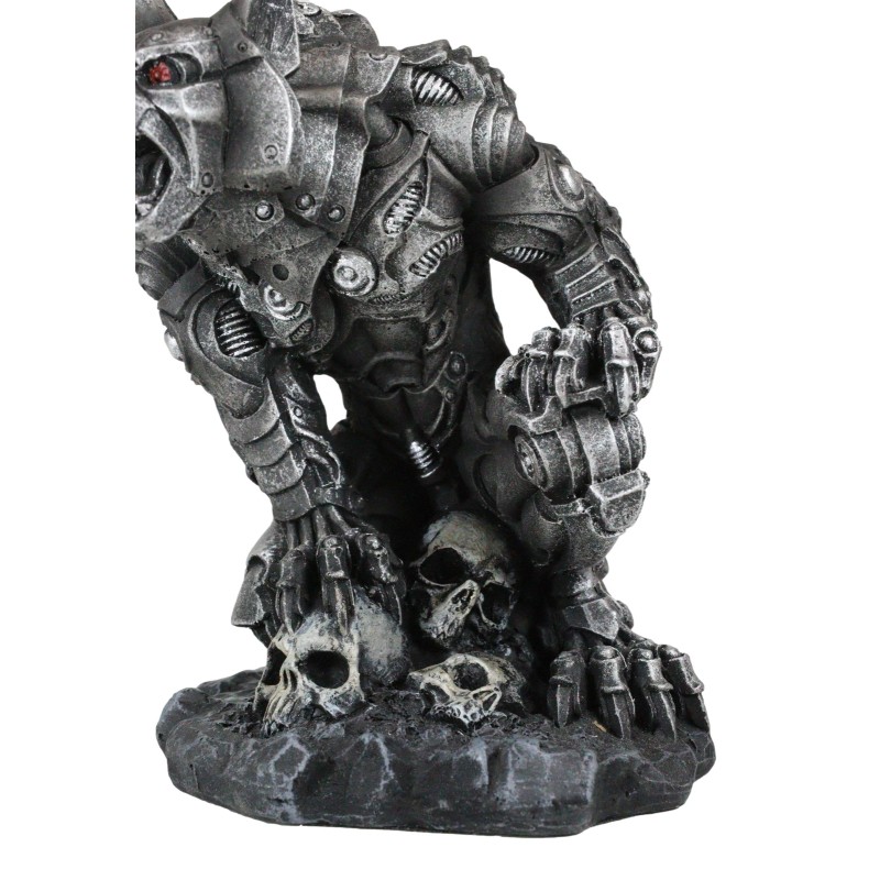 Ebros Gift Steampunk Robotic Werewolf Crushing Skull Statue Lycan Cyborg