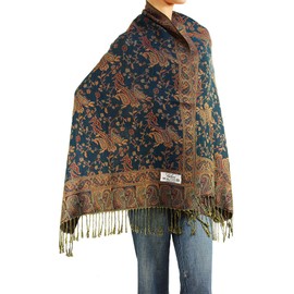 Falari Women's Woven Paisley Pashmina Shawl Wrap Scarf 80" x 27" (Style 1 - Cyan)