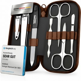 Solingen Manicure Set – Comparison Winner – Genuine Leather Case Handy and Soft – 7 Piece Nail Set for Men and Women marQus Made of Shiny Nickel-Plated Polished Steel