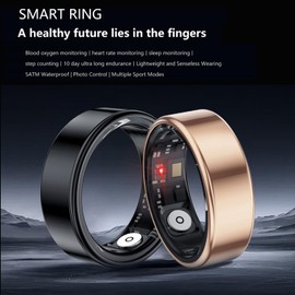 VBAOFOO Smart Ring for Men & Women, Health Tracker Fitness Ring with Heart Rate, Blood Oxygen, Sleep Tracker, Step Counter and IP68 Waterproof & Long Endurance, No APP Subscription (Gold,11#)