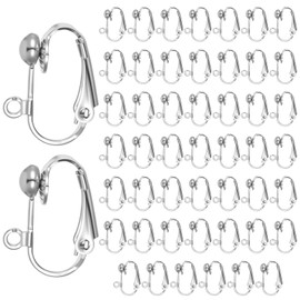 50 Pcs Clip-on Earrings Findings Easy Open Clip-On Earring Backs Non-Piercing Earrings Ear Clips Stainless Steel Clips On Earring Converter DIY Clipes for Jewelry Making Silver (16mm)