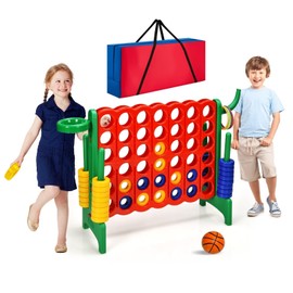 Fireflowery 4-to-Score Giant Yard Game, Jumbo 4-in-A-Row Giant Game Set w/ 42 Rings, Quick-Release Slider, Basketball Hoop,Game Outdoor Kids & Adult Size, Jumbo Yard Game(Green+Bag)