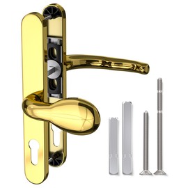 Bwintech 1 Pcs PVD Gold Stainless Steel UPVC Door Handle,Lever/Pad Split Offset 60 and 92mm Backset,211mm Screw Hole Distance, 243mm Plate Length Front Door Handles for UPVC Door