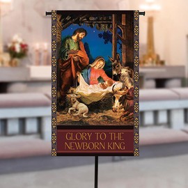 Trinity Church Supply Giardino Series Banner Premium Quality Fabric Construction, Elevate Church Spaces and Events with Spiritual Decor, Glory to the Newborn King, 3 Foot x 5 Foot