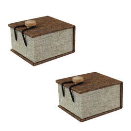 Energather 2 Pcs Ring Box for Proposal, Vintage Linen Wooden Engagement Wedding Ring Box with Single Slot, Portable Small Jewelry Boxes for Rings Earrings (2, Brown)