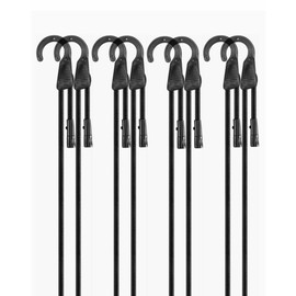 24" Adjustable Bungee Cords with Hooks, Flexibly Adjust from 6.5" to 24", Black Bungee Straps with Superior Elasticity & UV Resistance, Perfect for Cargo, Camping, Tents, Bike, Luggage, etc (9 Pcs)