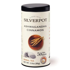 Silverpot Ashwagandha Cinnamon, 50 Round Tea Bags, Tin | Gourmet Herbal Tea | Caffeine Free | Enjoy Hot or Iced