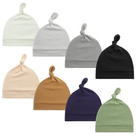 DRESHOW Baby Hat Newborn Knot Beanie Hats Soft Cute Knitted Hat Hospital Hats for Baby Boys Girls Infant Hats 0-6 Months, 8 Pcs Knot Beanie Hats 06-03